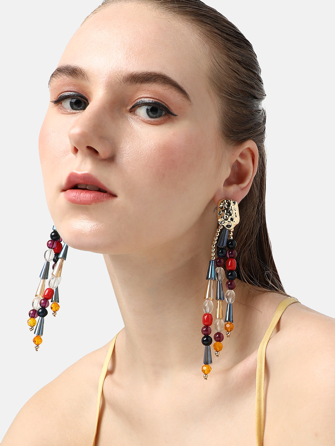 Women Gold Plated Party Designer Stone Drop Earring