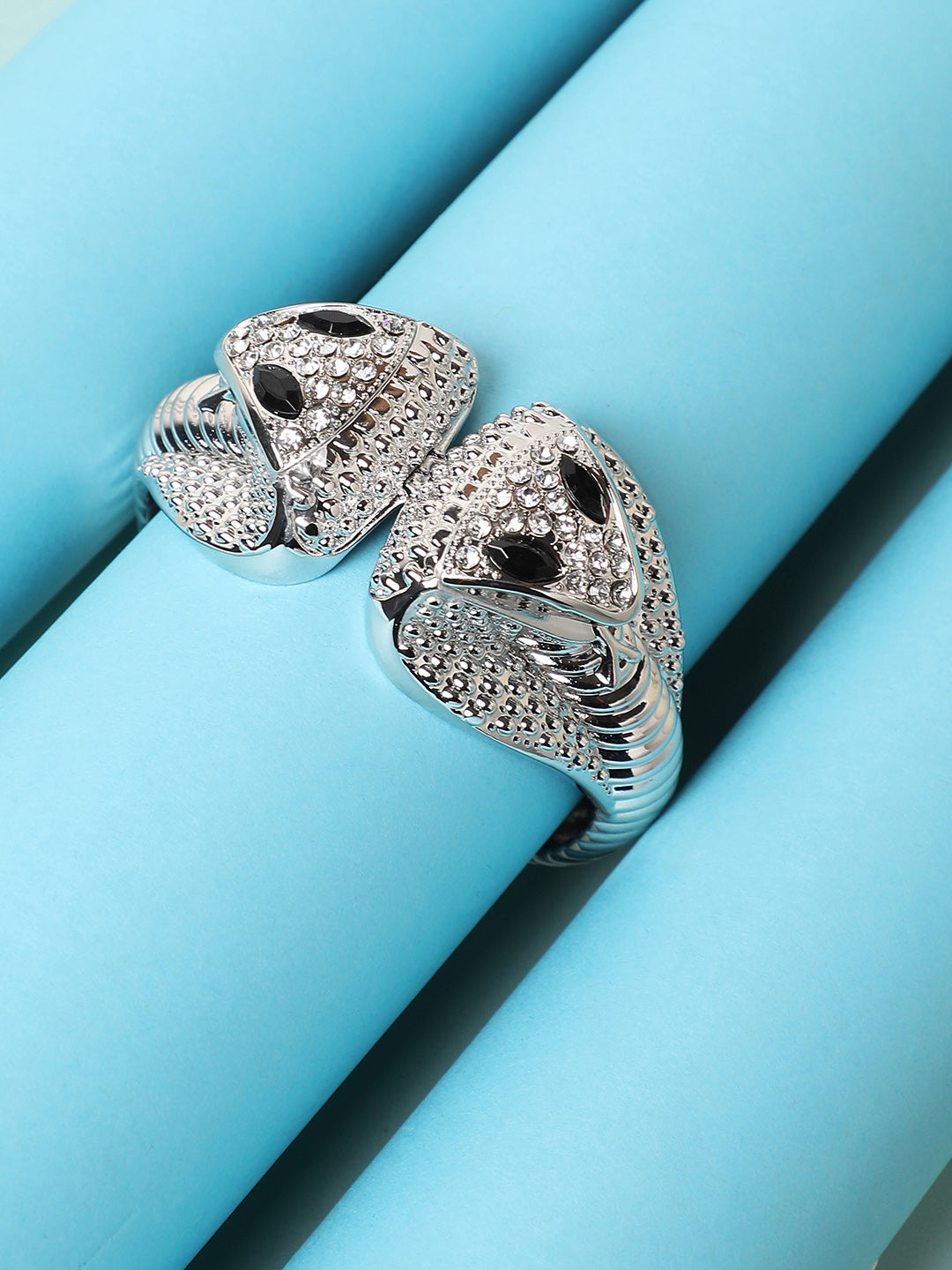 Women Silver Plated Stones Studded Cuff Bracelet