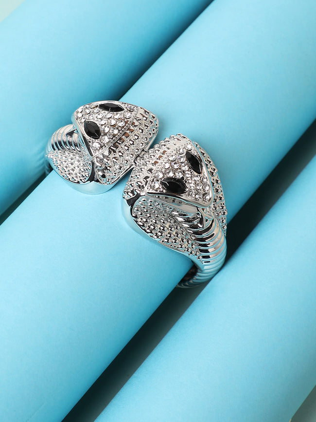 Women Silver Plated Stones Studded Cuff Bracelet
