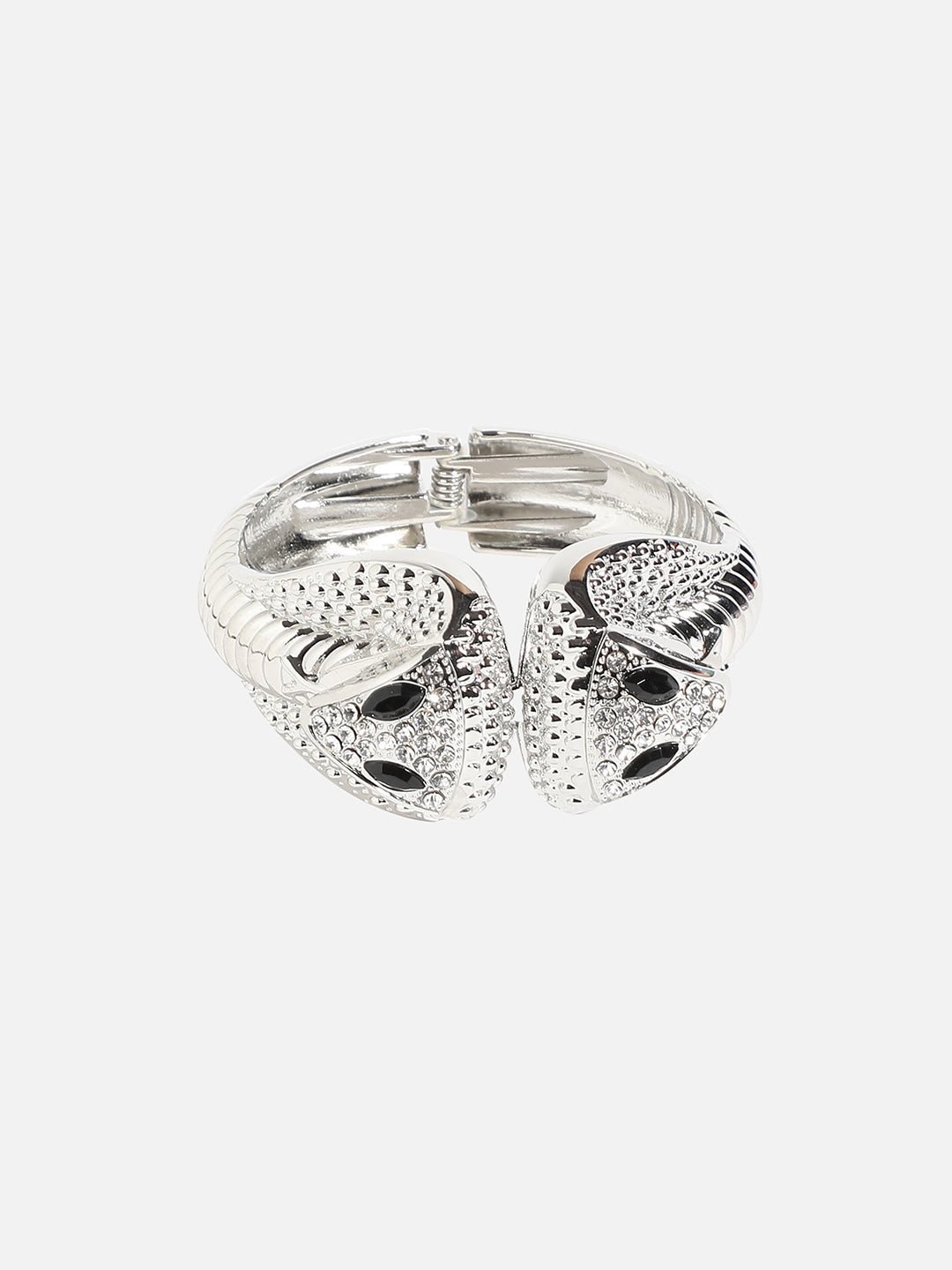 Women Silver Plated Stones Studded Cuff Bracelet