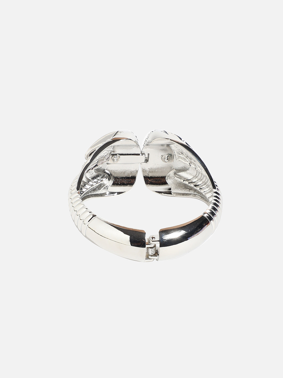 Women Silver Plated Stones Studded Cuff Bracelet