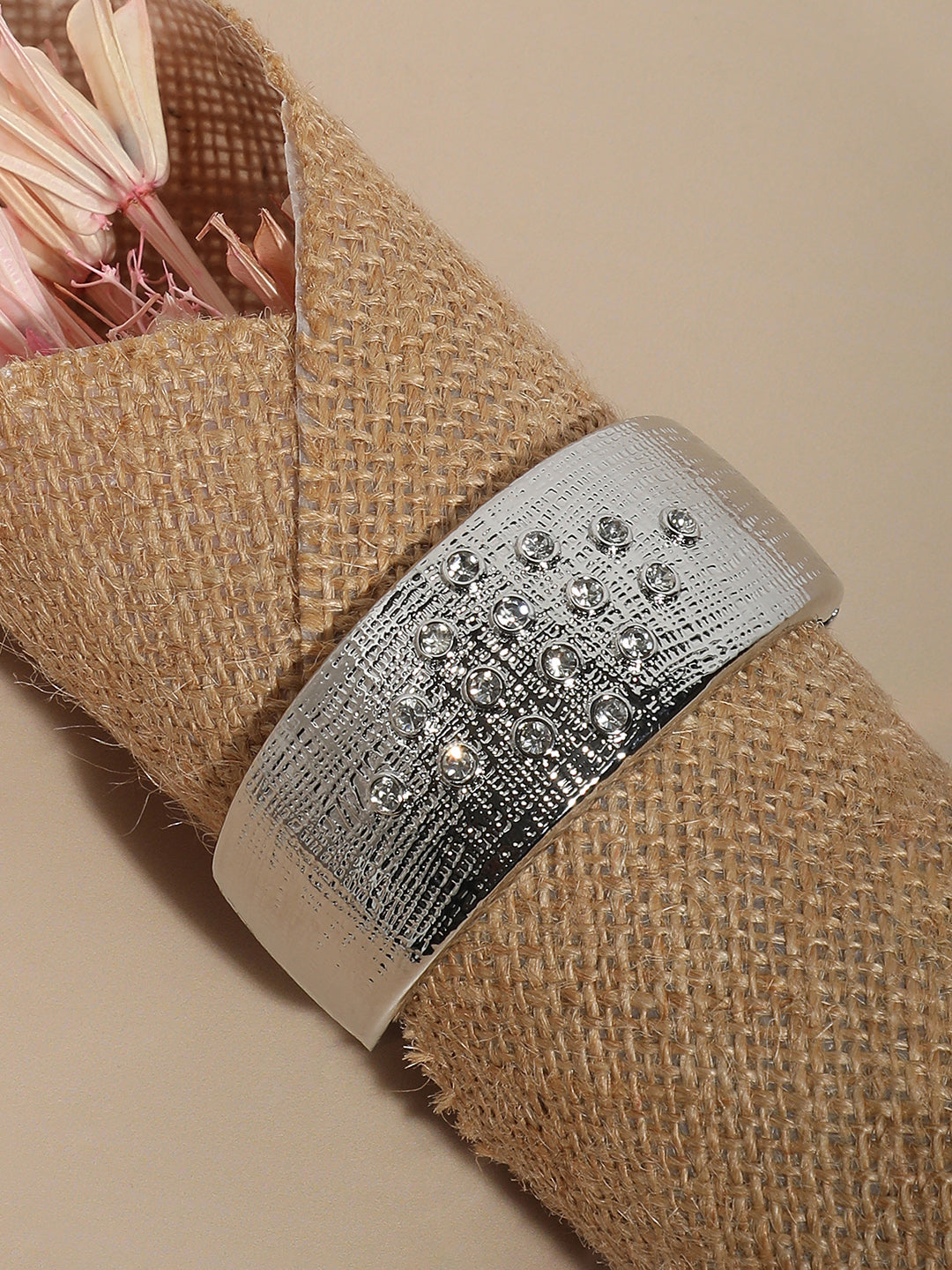 Women Silver Plated Crystal Studded Cuff Bracelet