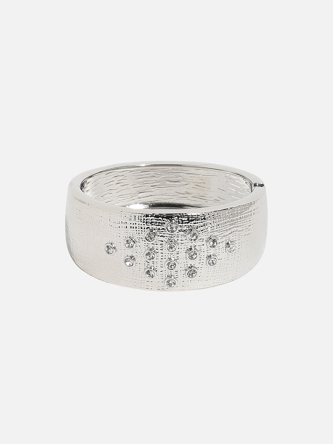 Women Silver Plated Crystal Studded Cuff Bracelet