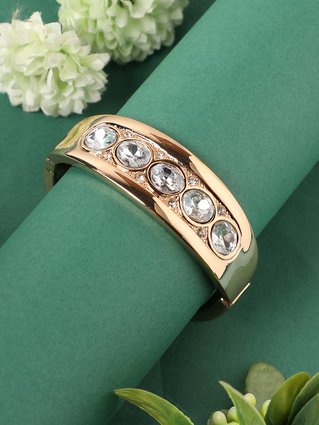 Women Gold-Plated Stone Maxi Crystal Cuff Bracelet