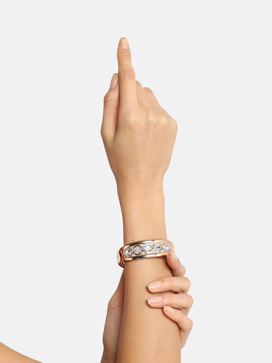 Women Gold-Plated Stone Maxi Crystal Cuff Bracelet