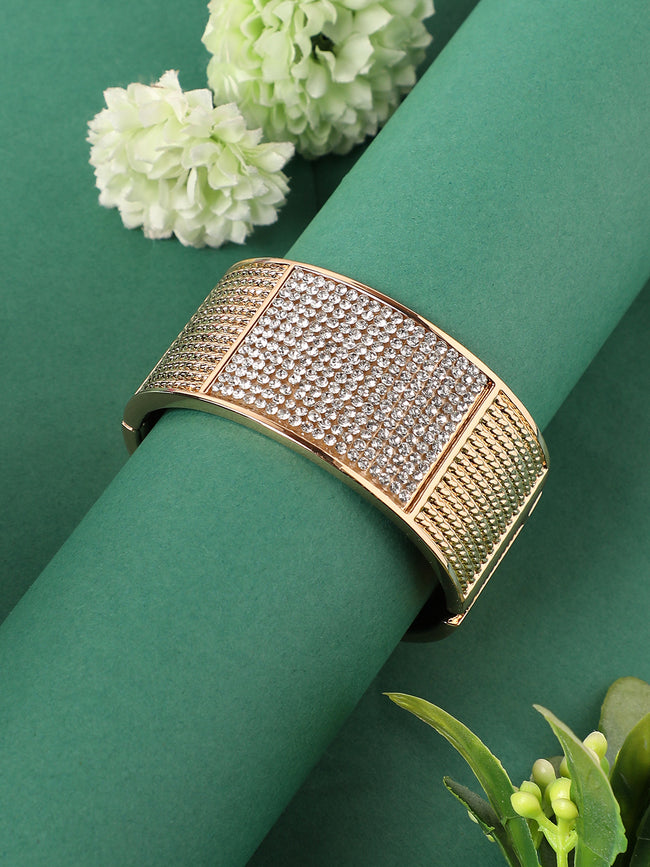 Women Gold-Plated Stone Cluster Cuff Bracelet