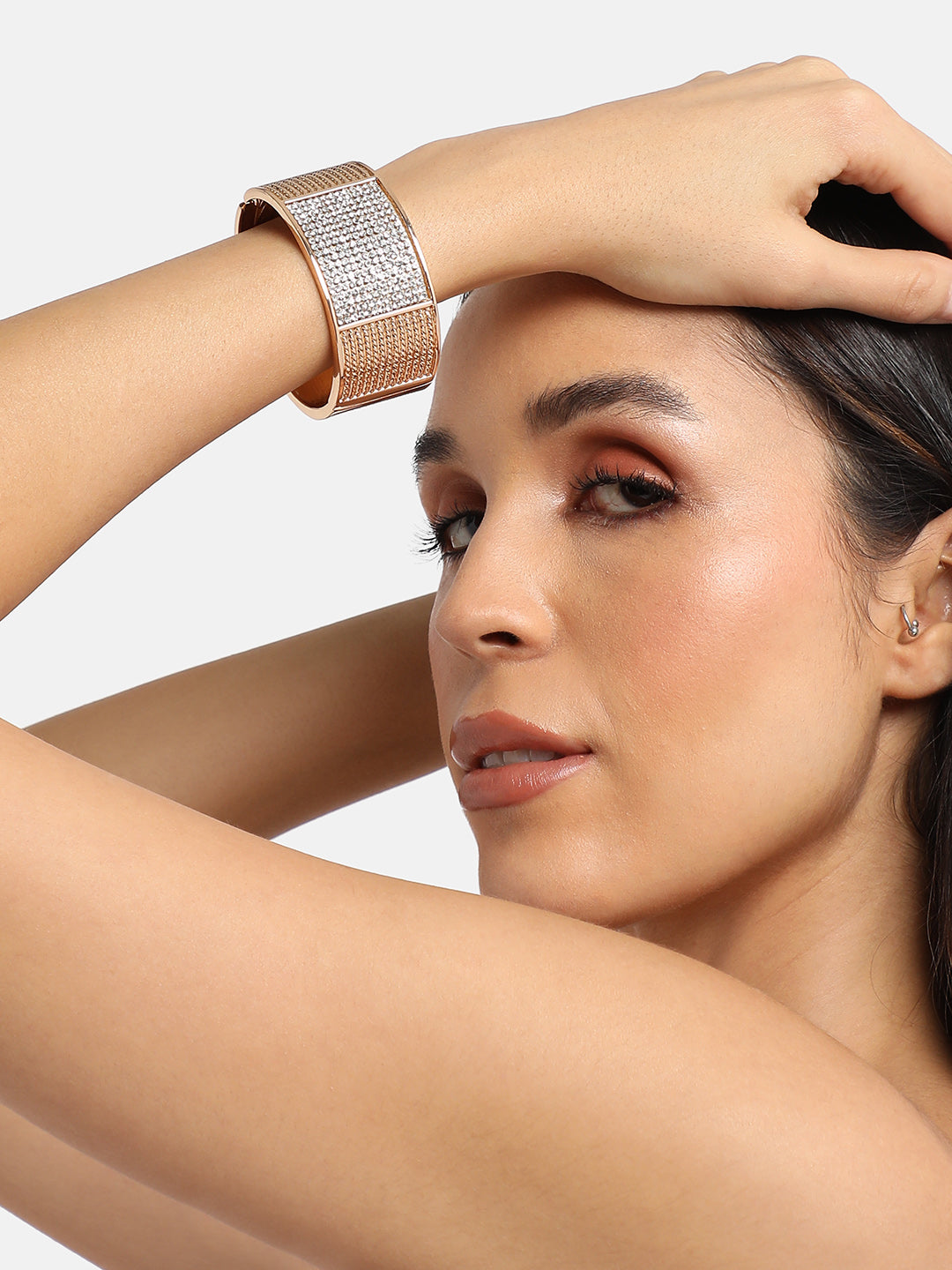 Women Gold-Plated Stone Cluster Cuff Bracelet