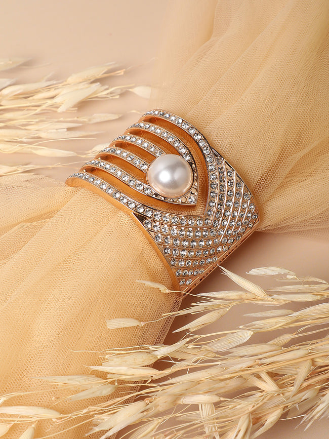Women Gold-Plated Artificial Stones Cuff Bracelet