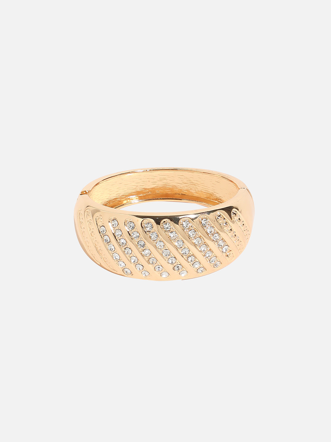 Women Gold-Plated Stone Lined Cuff Bracelet