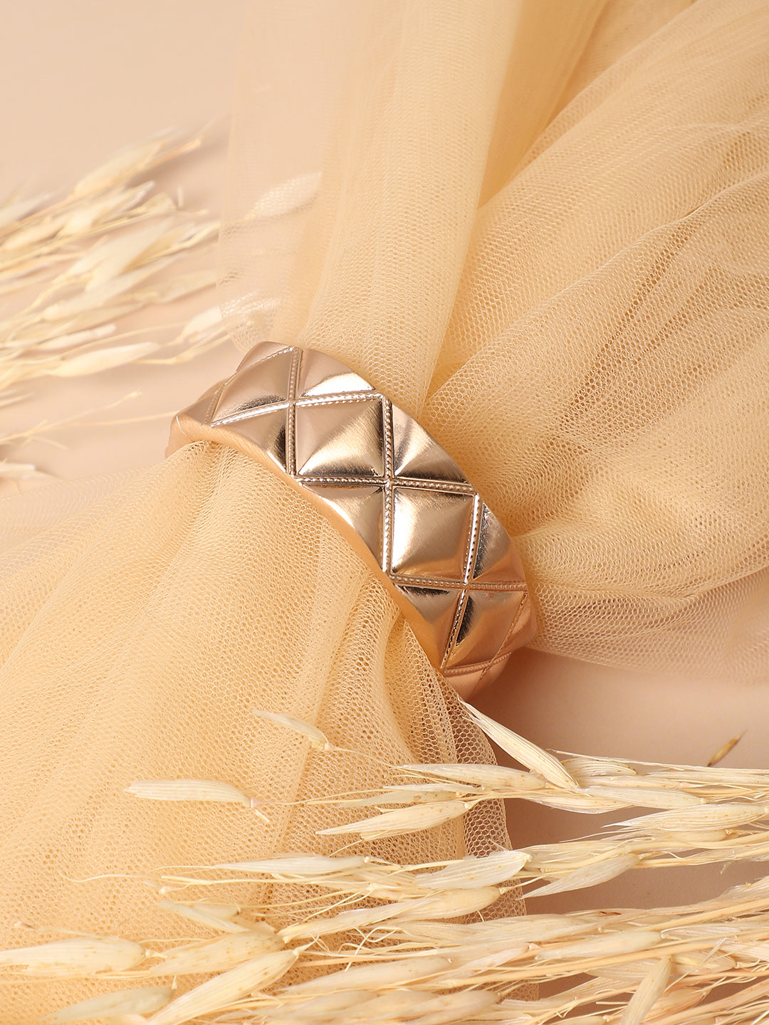 Women Gold-Plated Metallic Quilt Bangle-Style Bracelet