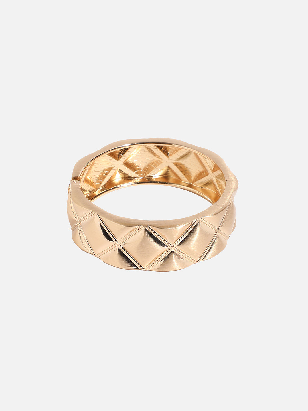 Women Gold-Plated Metallic Quilt Bangle-Style Bracelet