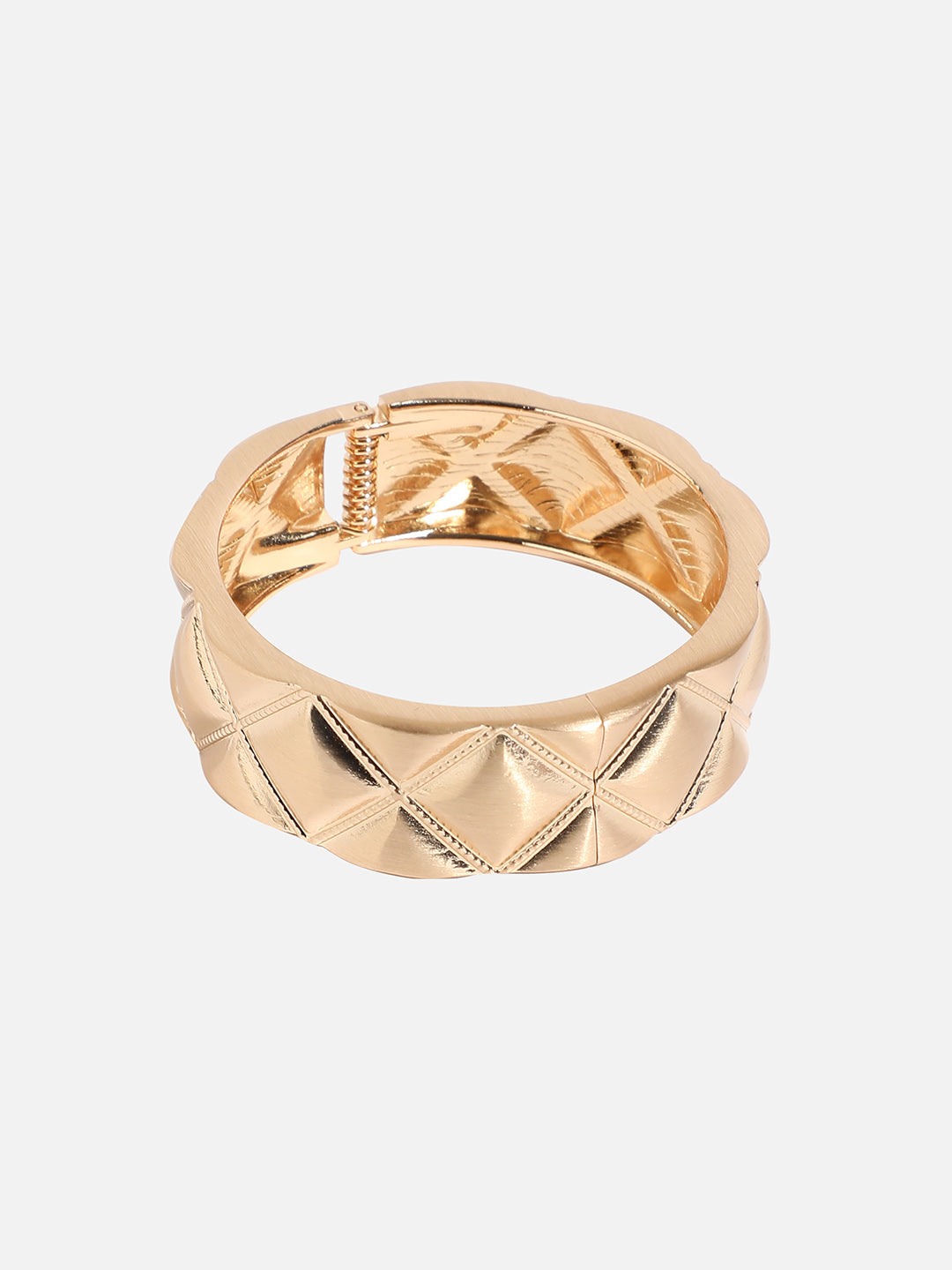Women Gold-Plated Metallic Quilt Bangle-Style Bracelet