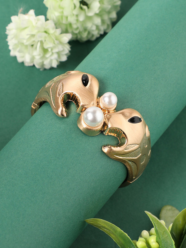 Women Gold-Plated Pearls Beaded Snakehead Cuff Bracelet