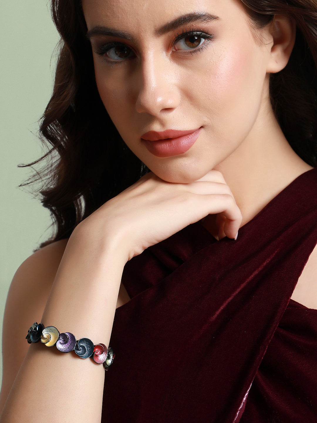Women Multicolour Metallic Swirl Bracelet