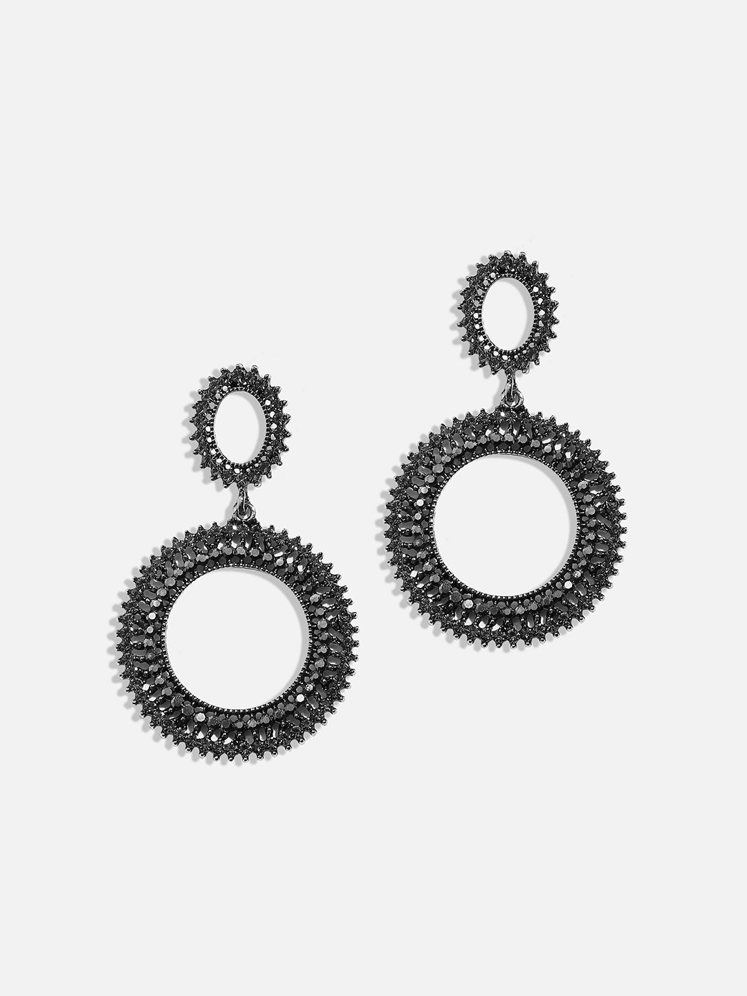Women Silver Circular Crystal Drop Earringss
