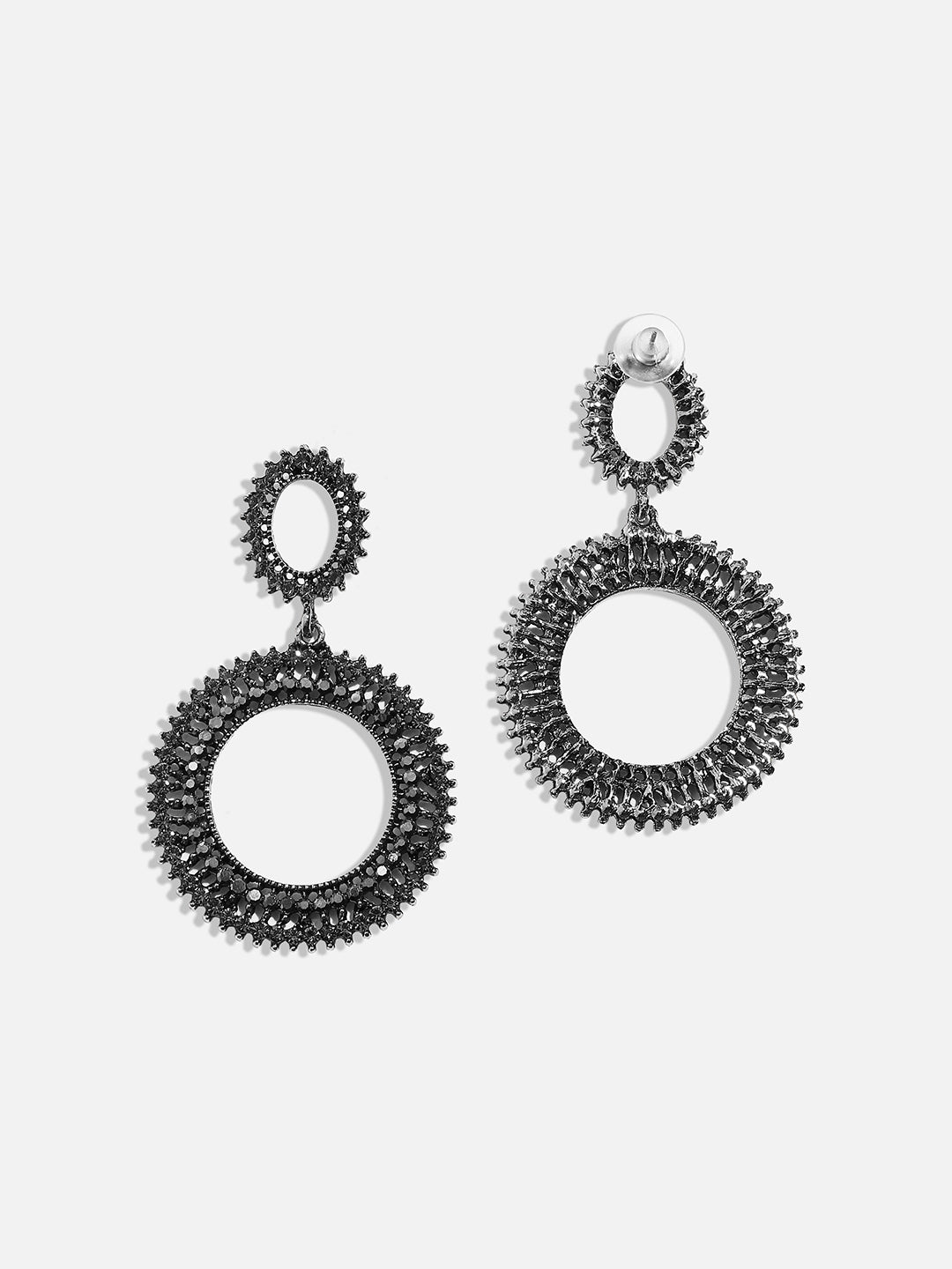 Women Silver Circular Crystal Drop Earringss