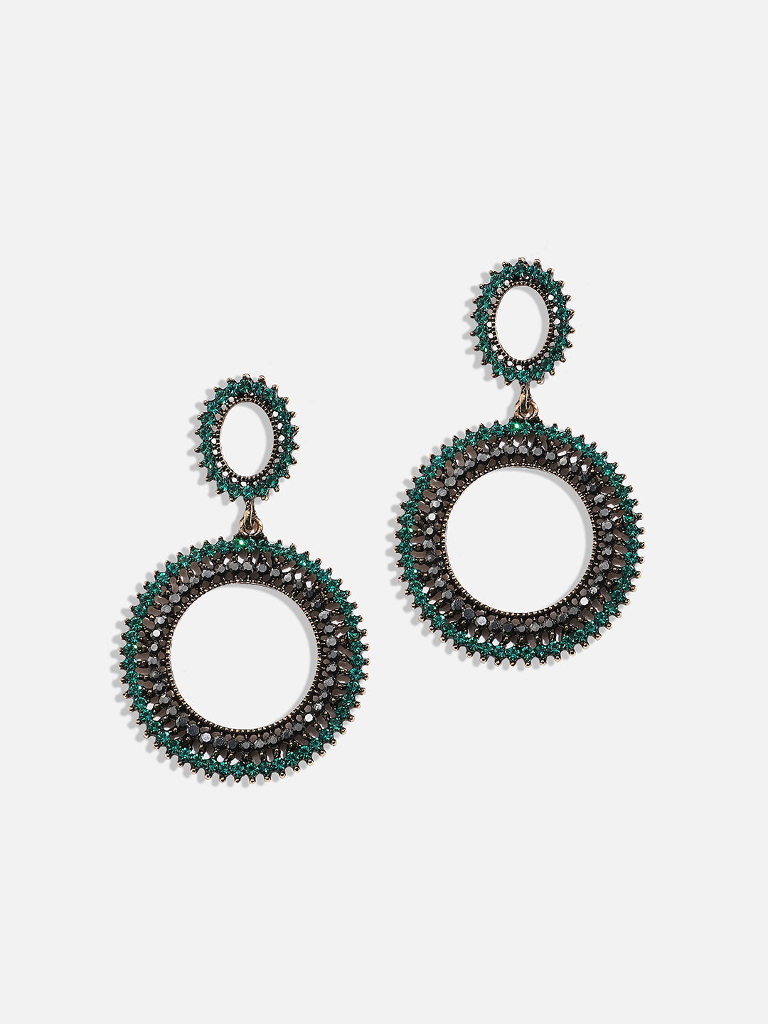 Women Green Circular Crystal Drop Earringss