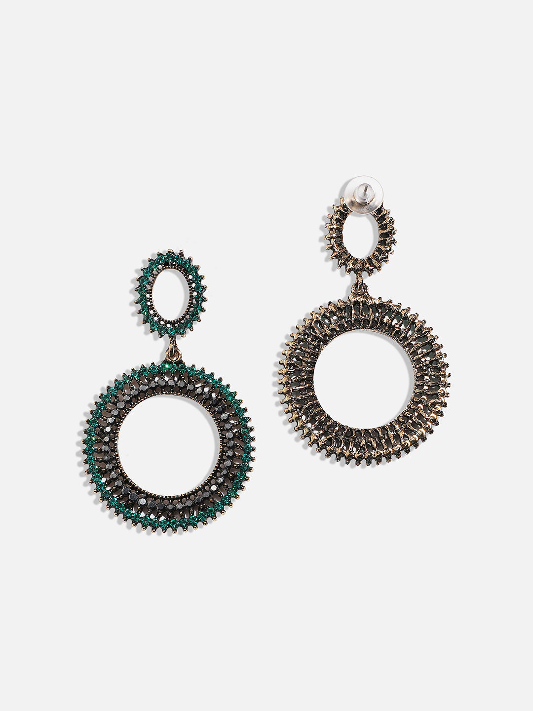 Women Green Circular Crystal Drop Earringss