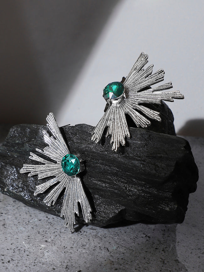 Women Silver Metallic Flora Drop Earringss