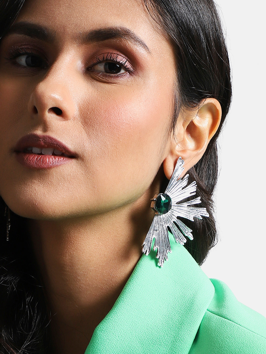 Women Silver Metallic Flora Drop Earringss