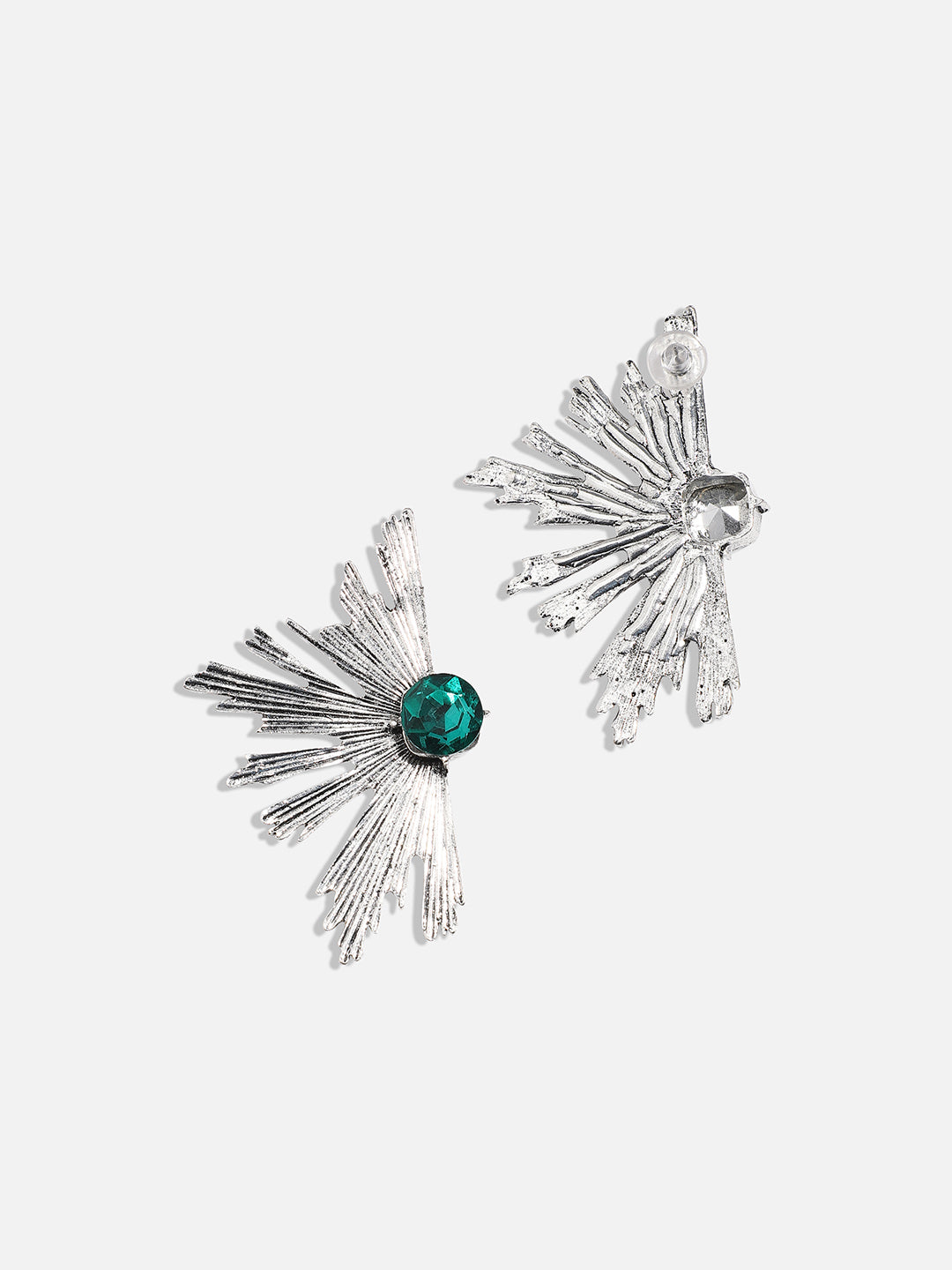 Women Silver Metallic Flora Drop Earringss