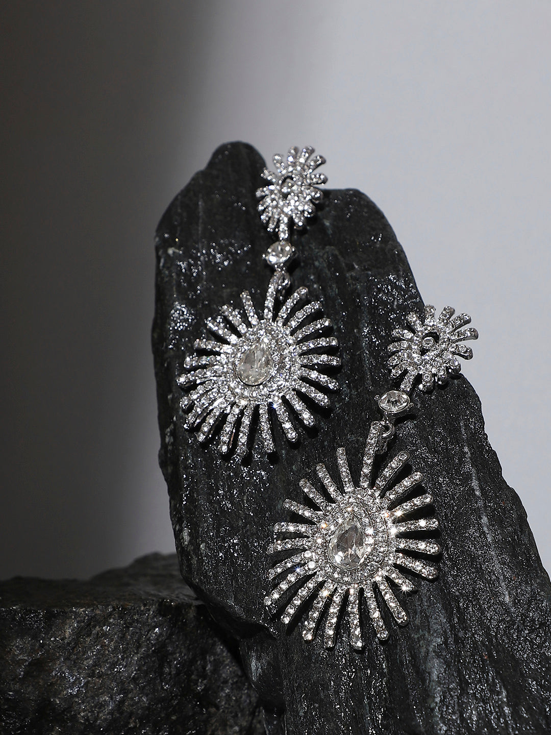 Women Silver Maxi Crystal Drop Earringss
