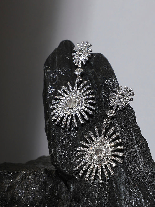 Women Silver Maxi Crystal Drop Earringss