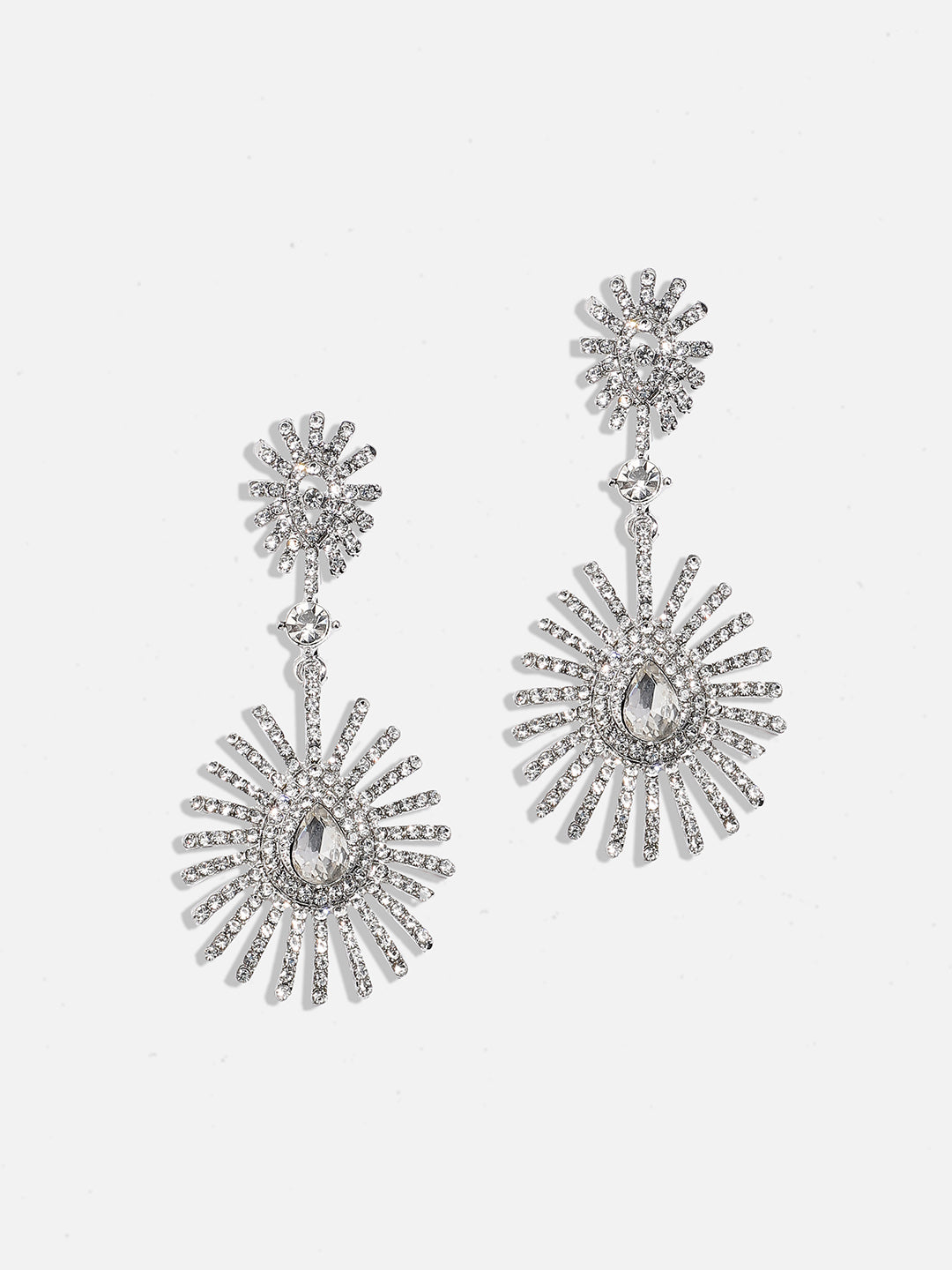 Women Silver Maxi Crystal Drop Earringss