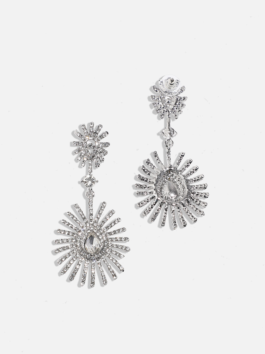 Women Silver Maxi Crystal Drop Earringss