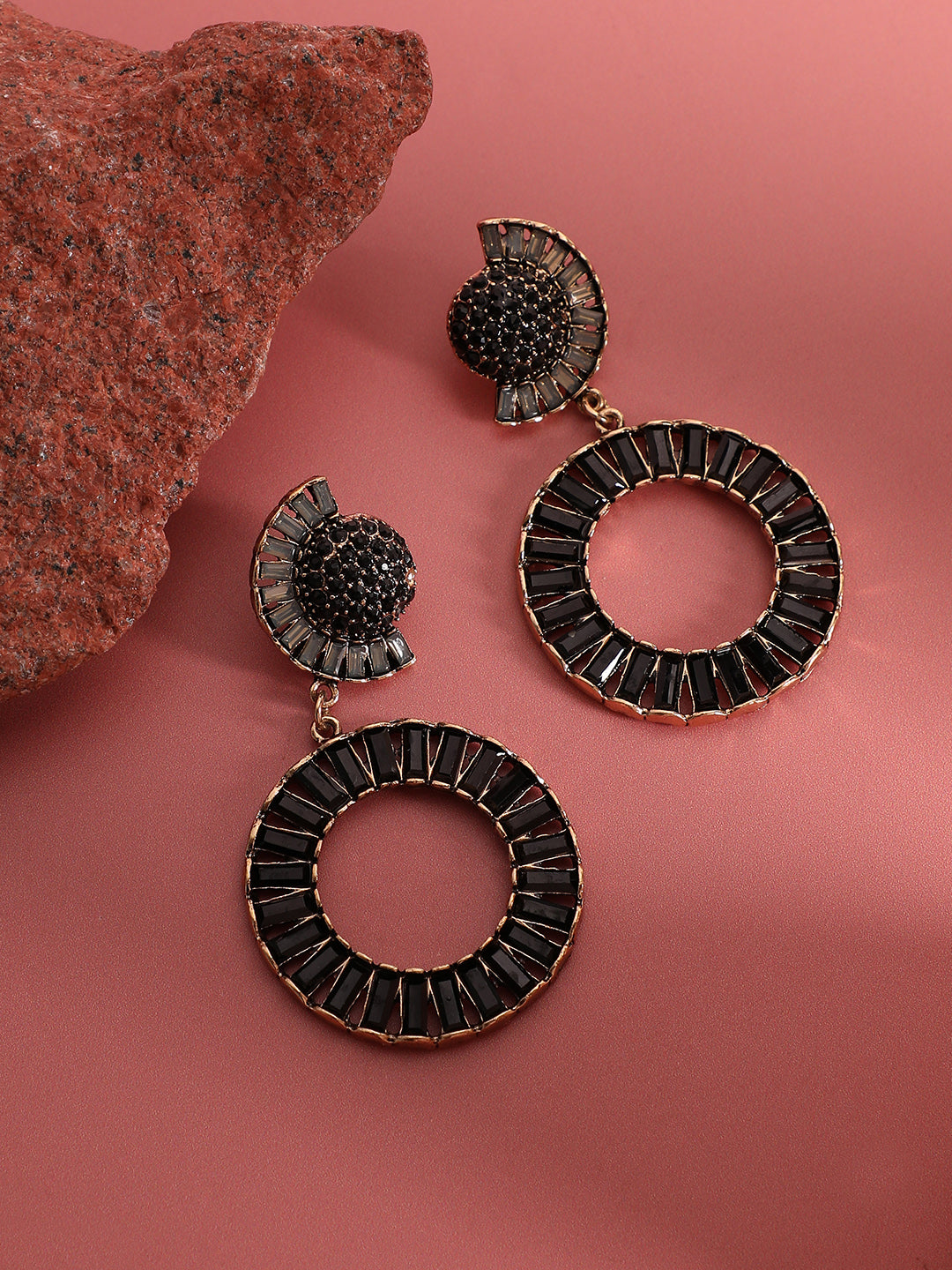 Women Gold-Plated Circular Shaped Drop Earrings
