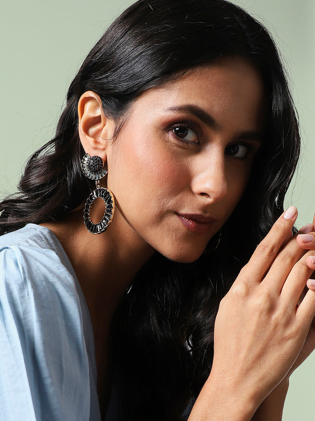 Women Gold-Plated Circular Shaped Drop Earrings