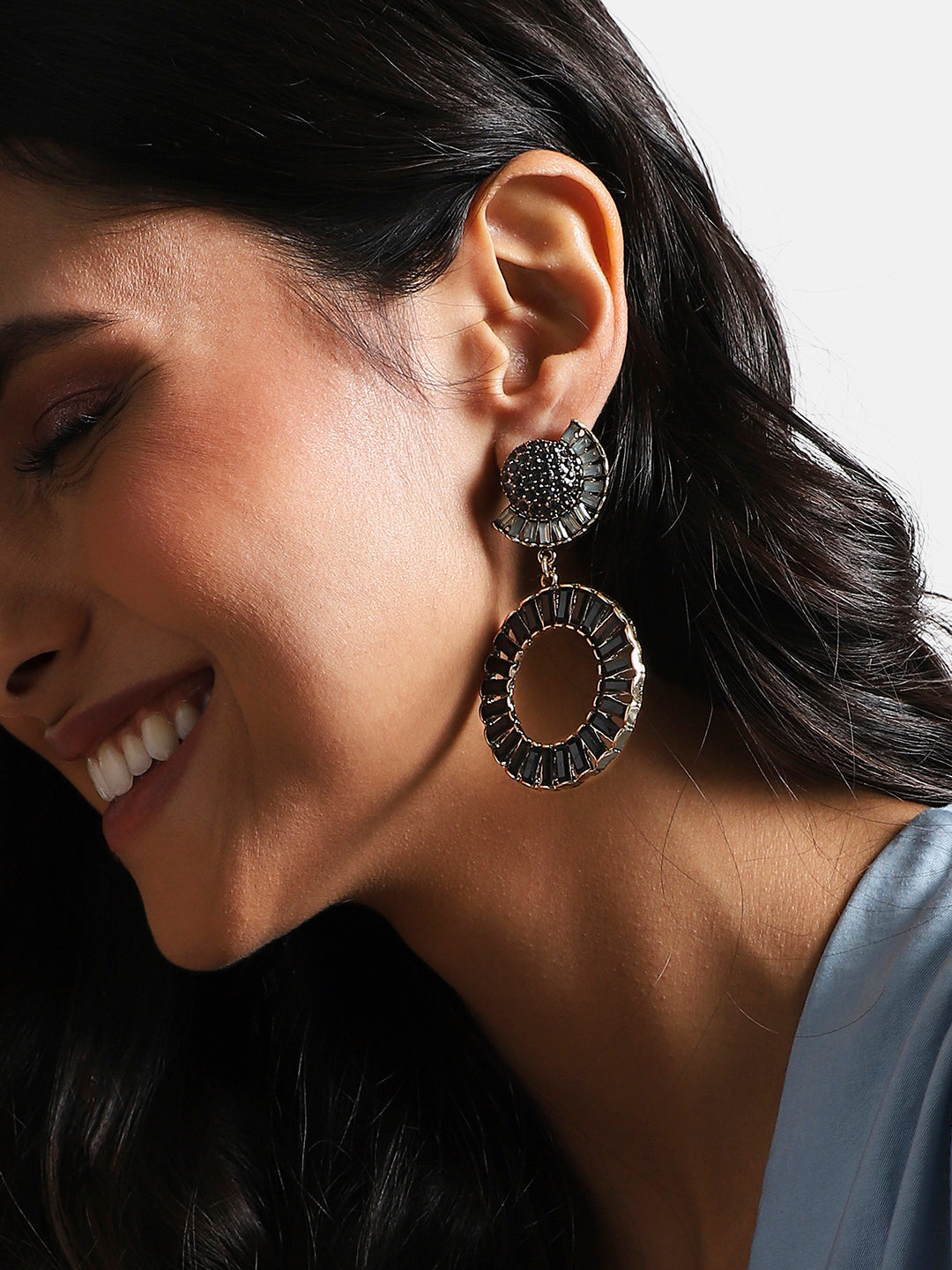 Women Gold-Plated Circular Shaped Drop Earrings