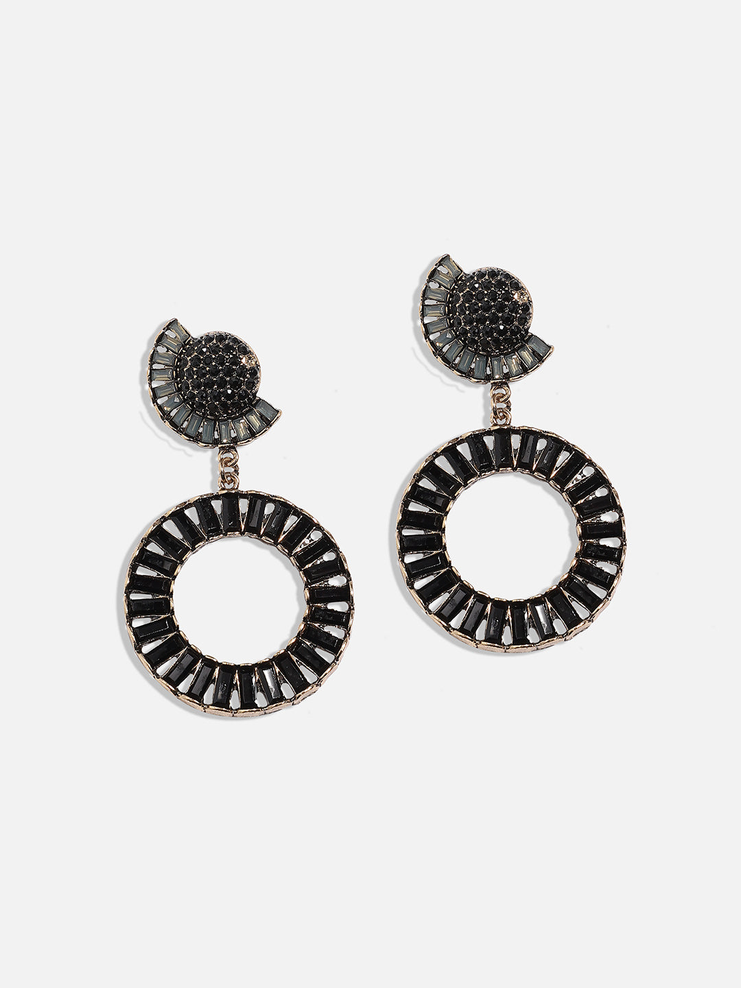 Women Gold-Plated Circular Shaped Drop Earrings