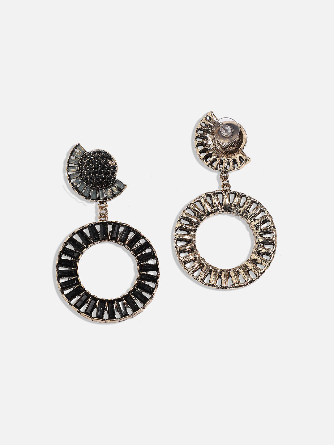 Women Gold-Plated Circular Shaped Drop Earrings