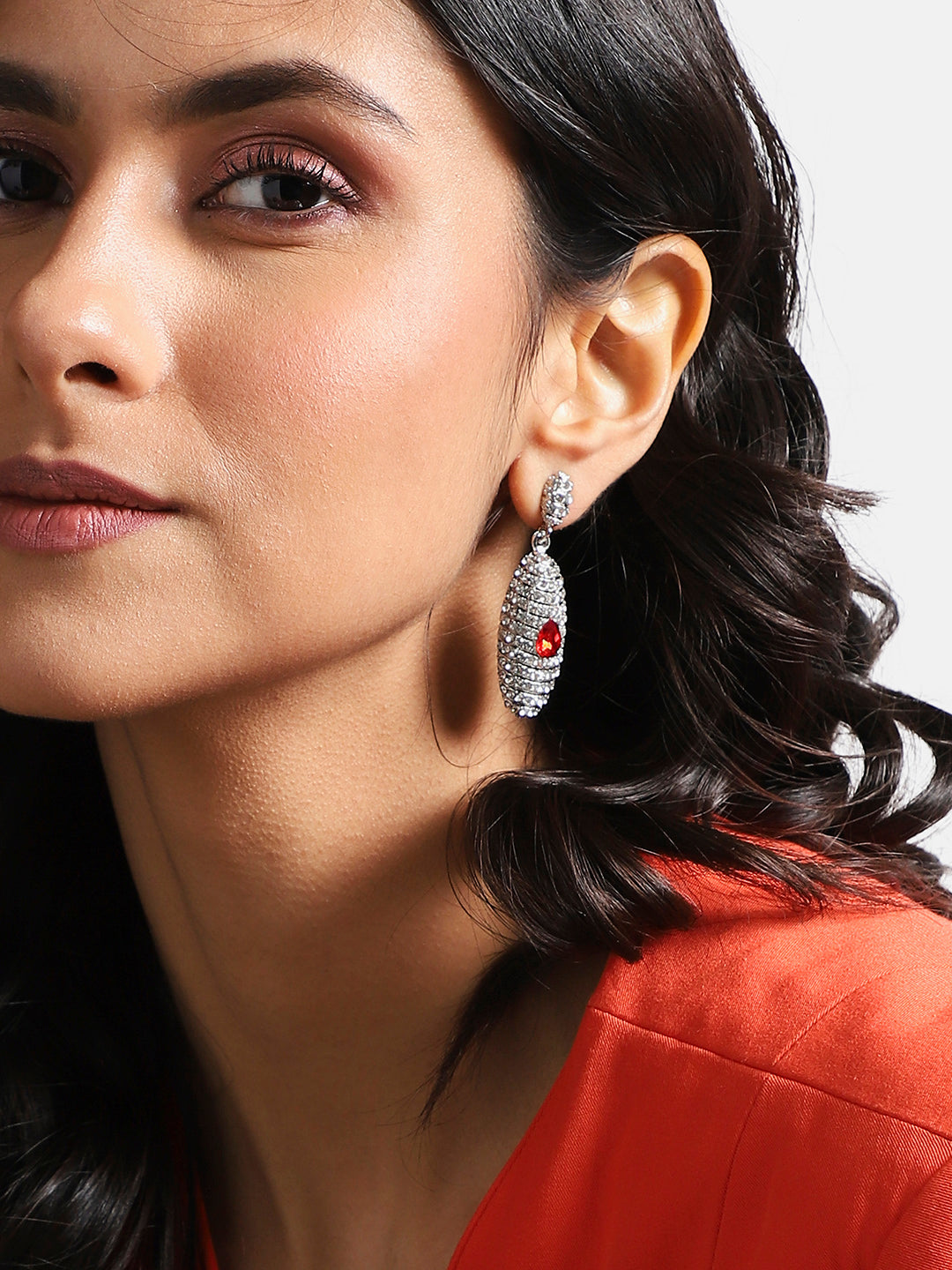Women Multi Rhinestone Oval Drop Earringss