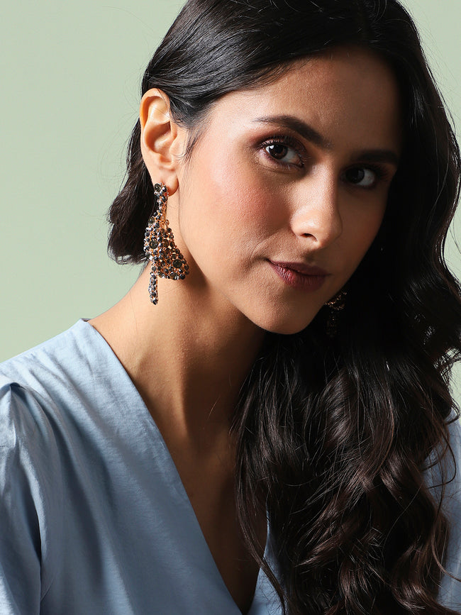 Women Silver Crystal Abstract Drop Earringss