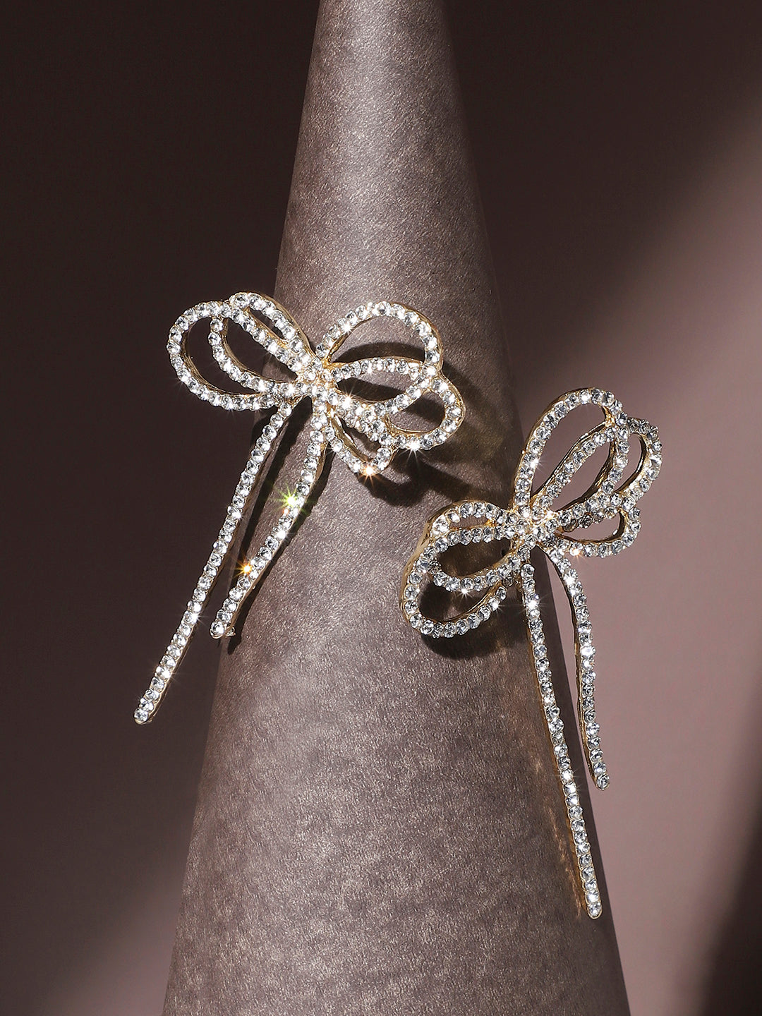 Women Silver Crystal Bow Drop Earringss