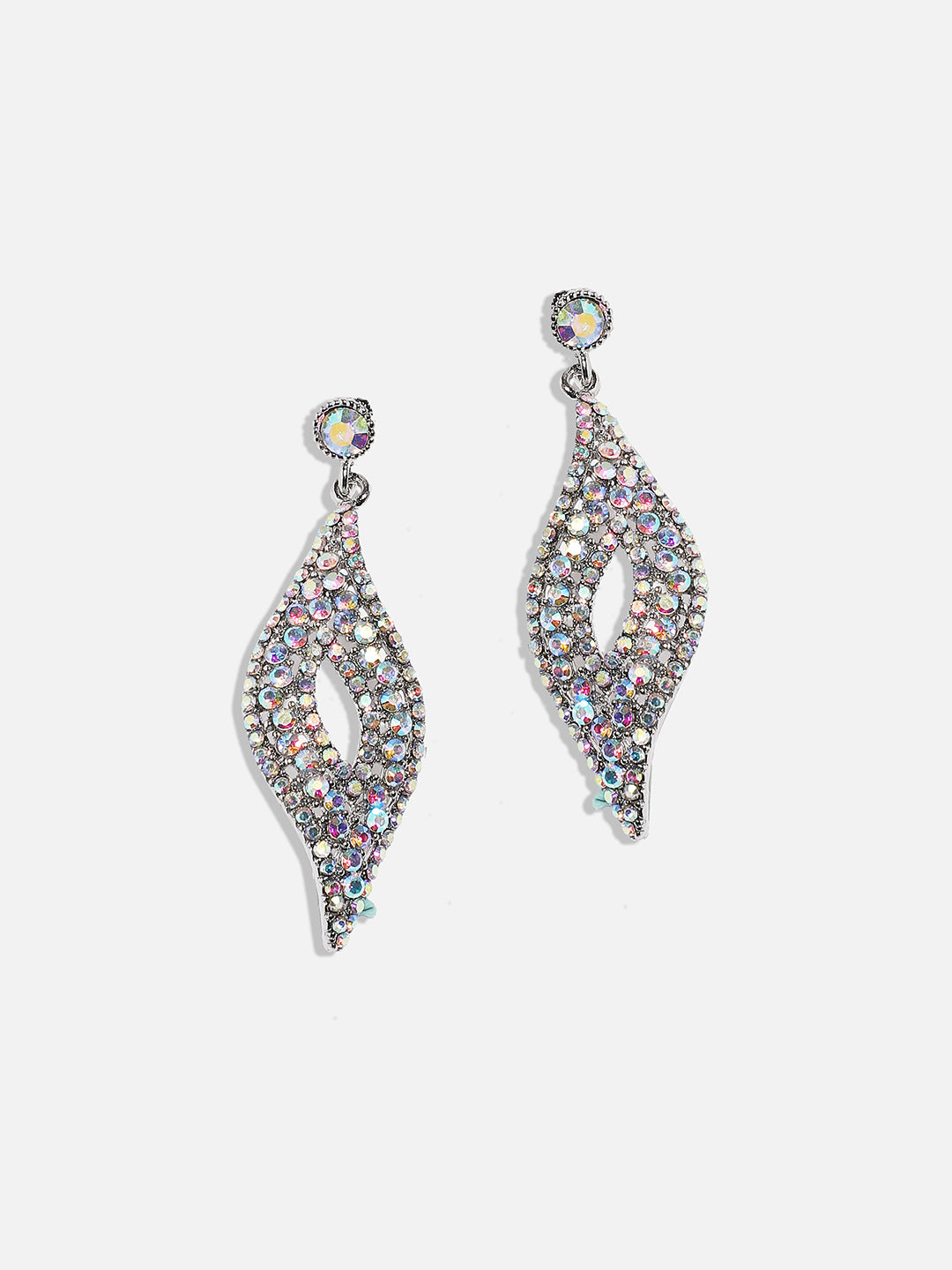 Women Silver Crystal Bow Drop Earringss