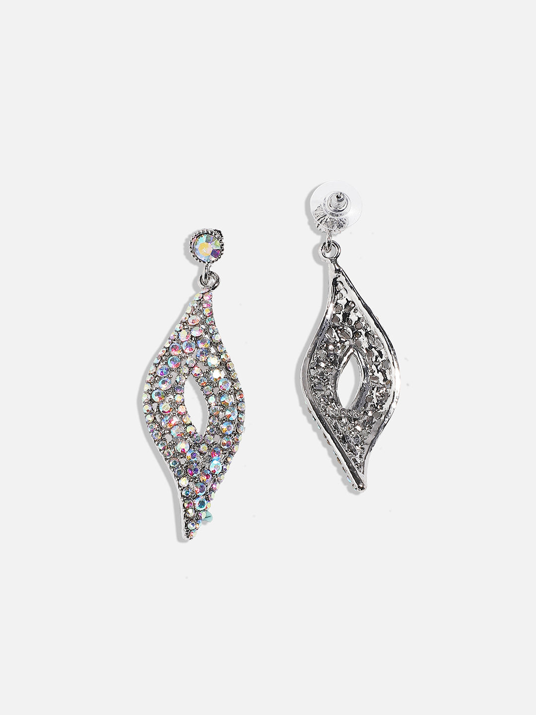 Women Silver Crystal Bow Drop Earringss