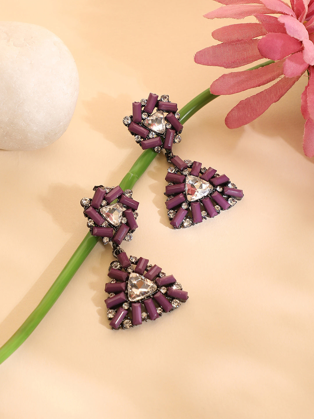 Women Purple Geometric Drop Earringss