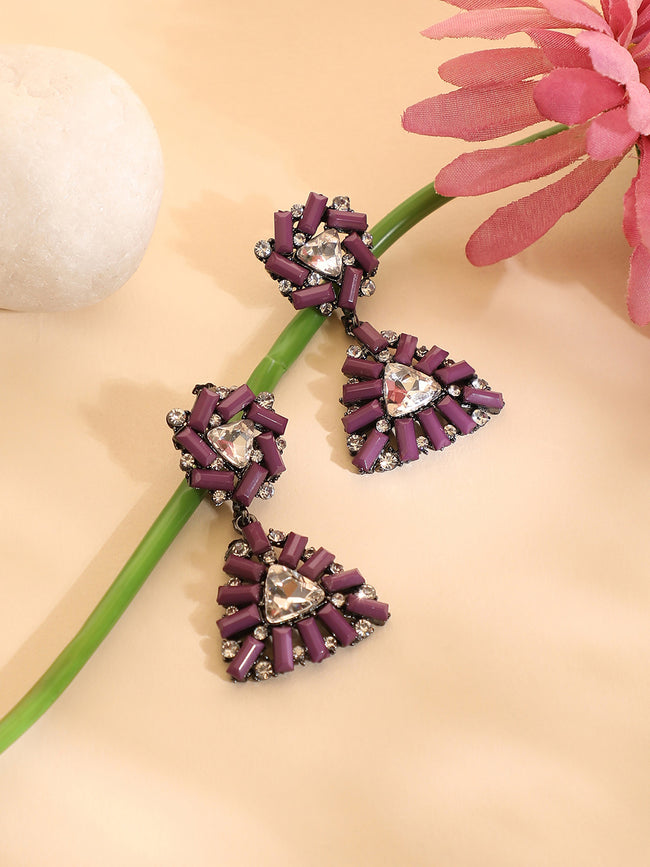 Women Purple Geometric Drop Earringss
