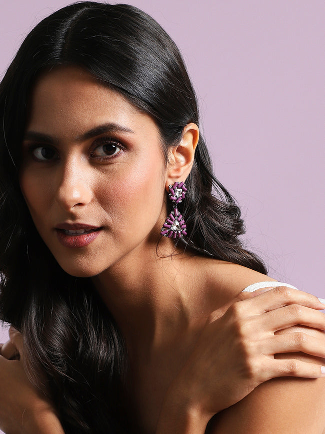 Women Purple Geometric Drop Earringss