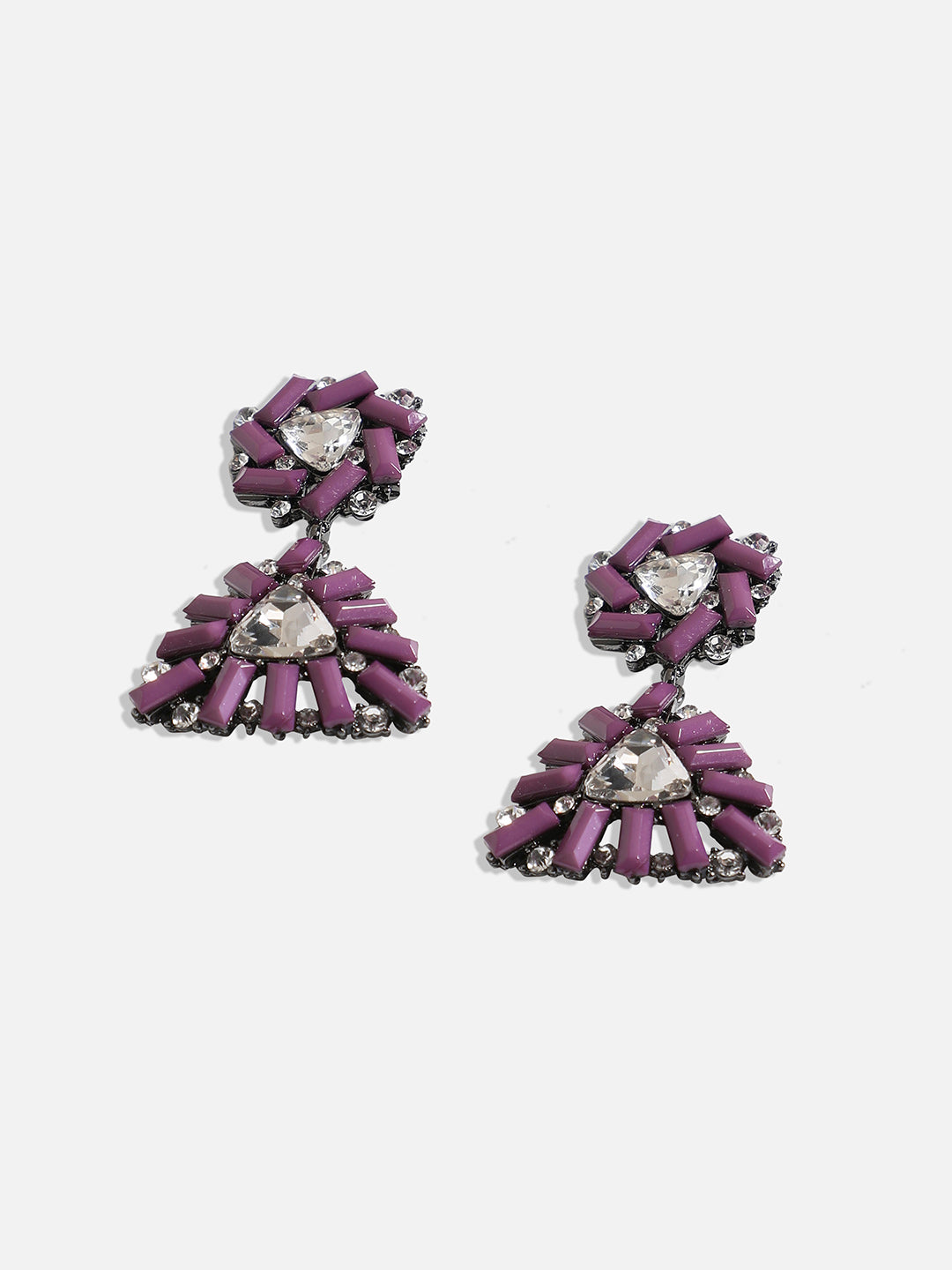 Women Purple Geometric Drop Earringss