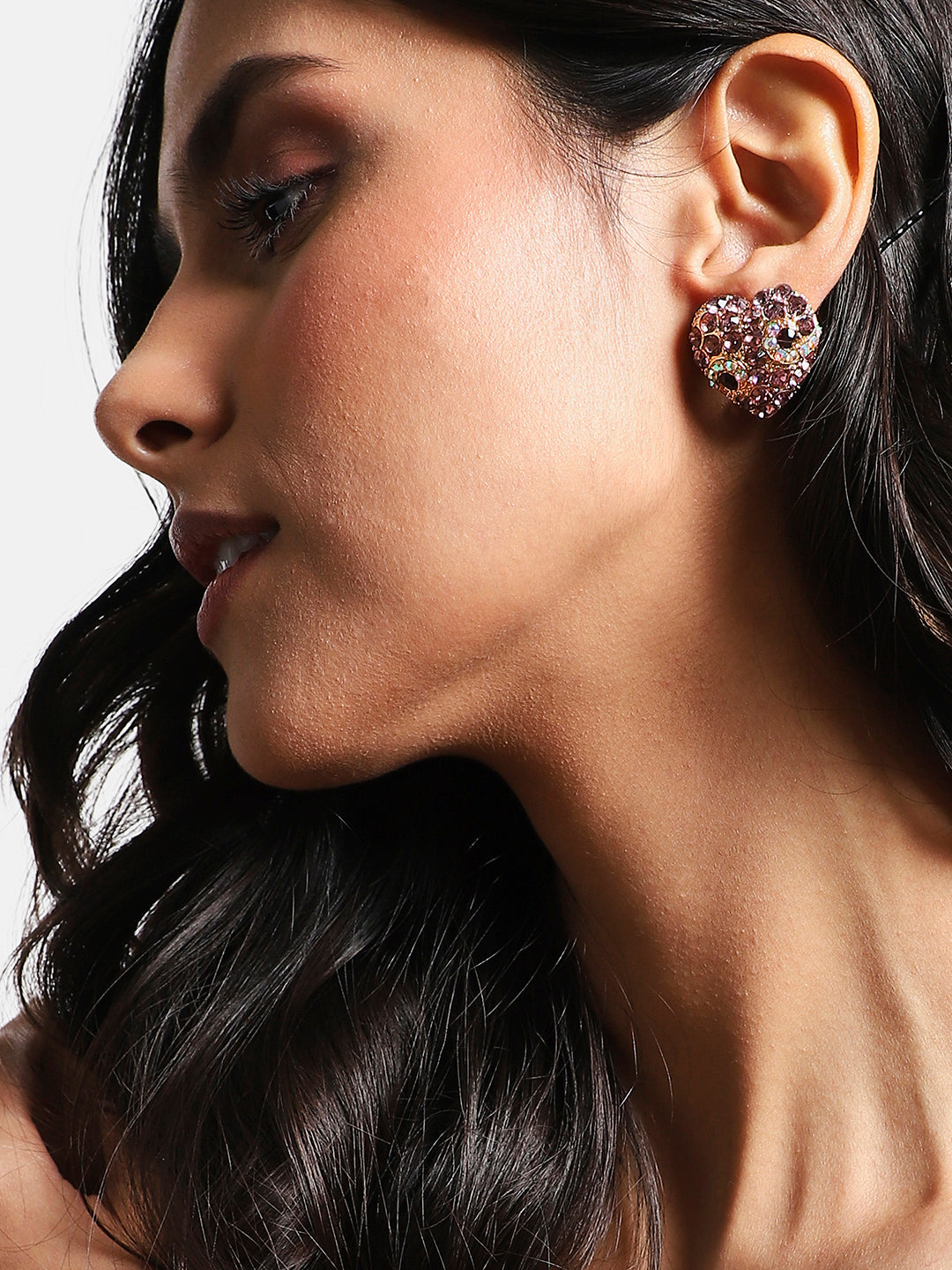 Women Red Crystal Heart Stud Earringss