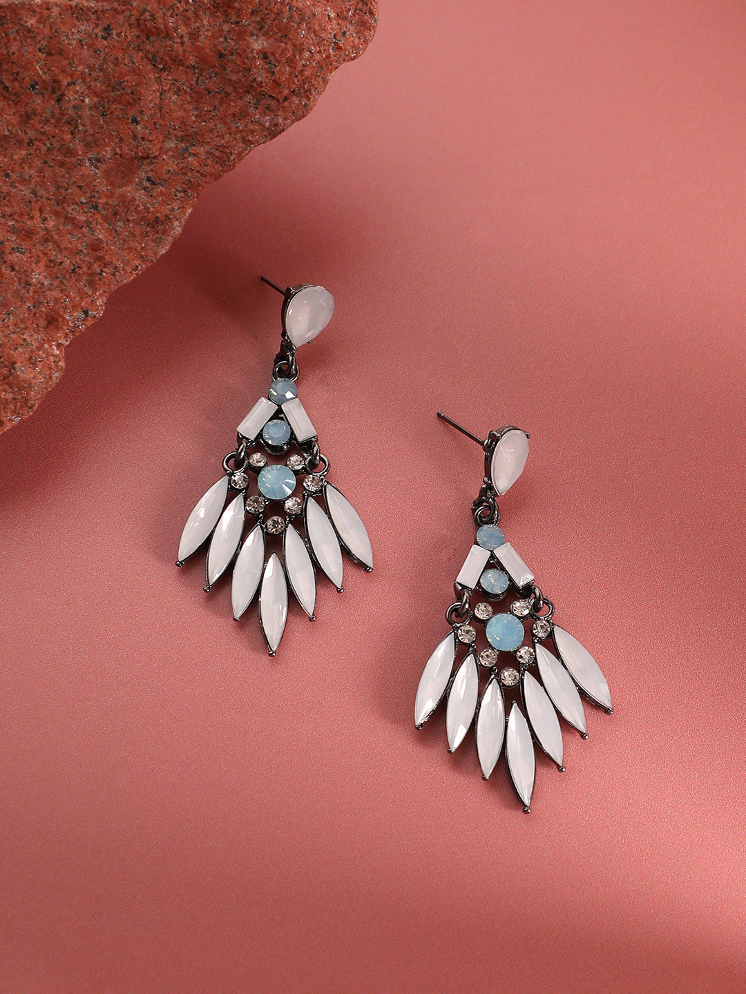 Women White Stone Marquise Drop Earringss