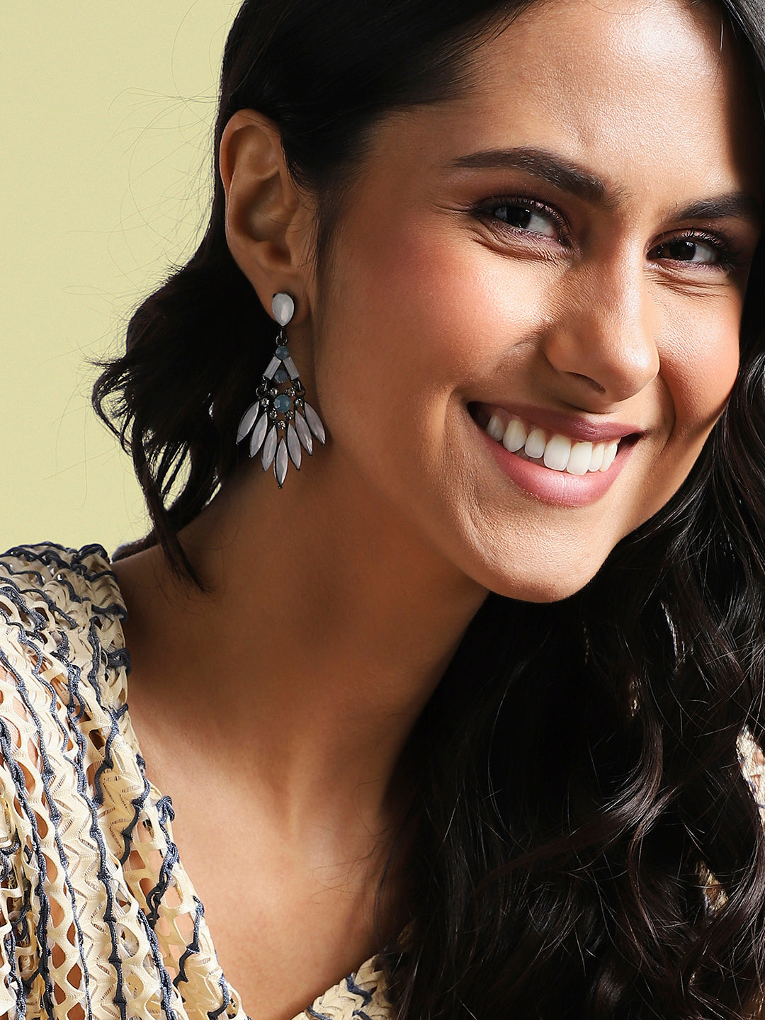 Women White Stone Marquise Drop Earringss