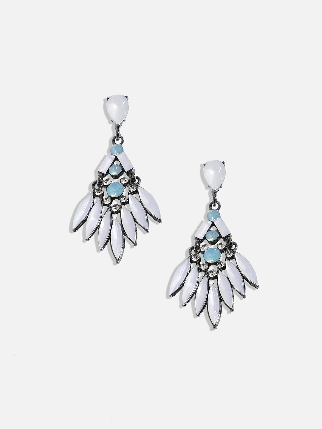 Women White Stone Marquise Drop Earringss