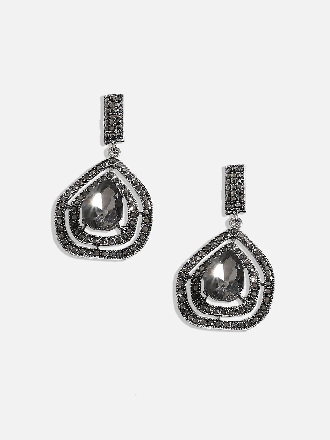 Women Silver Rhinestone Abstract Drop Earringss