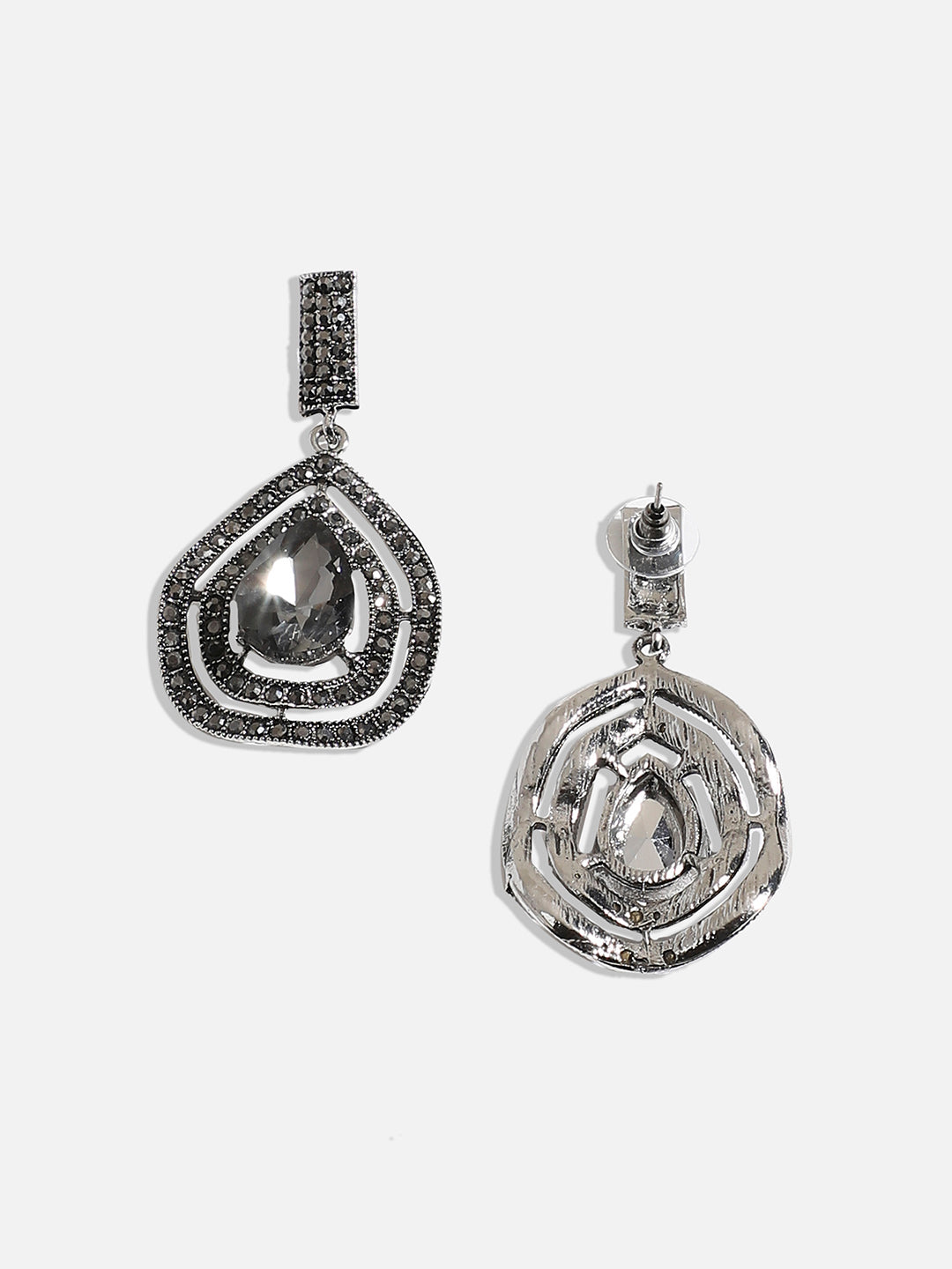 Women Silver Rhinestone Abstract Drop Earringss