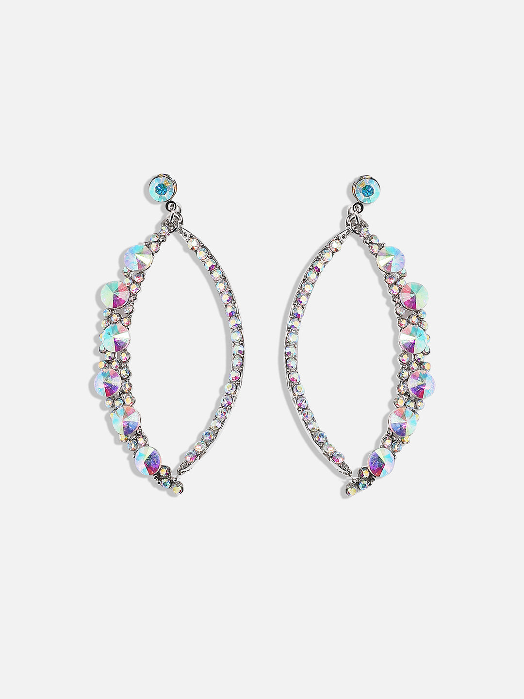 Women Silver Rhinestone Crescent Drop Earringss